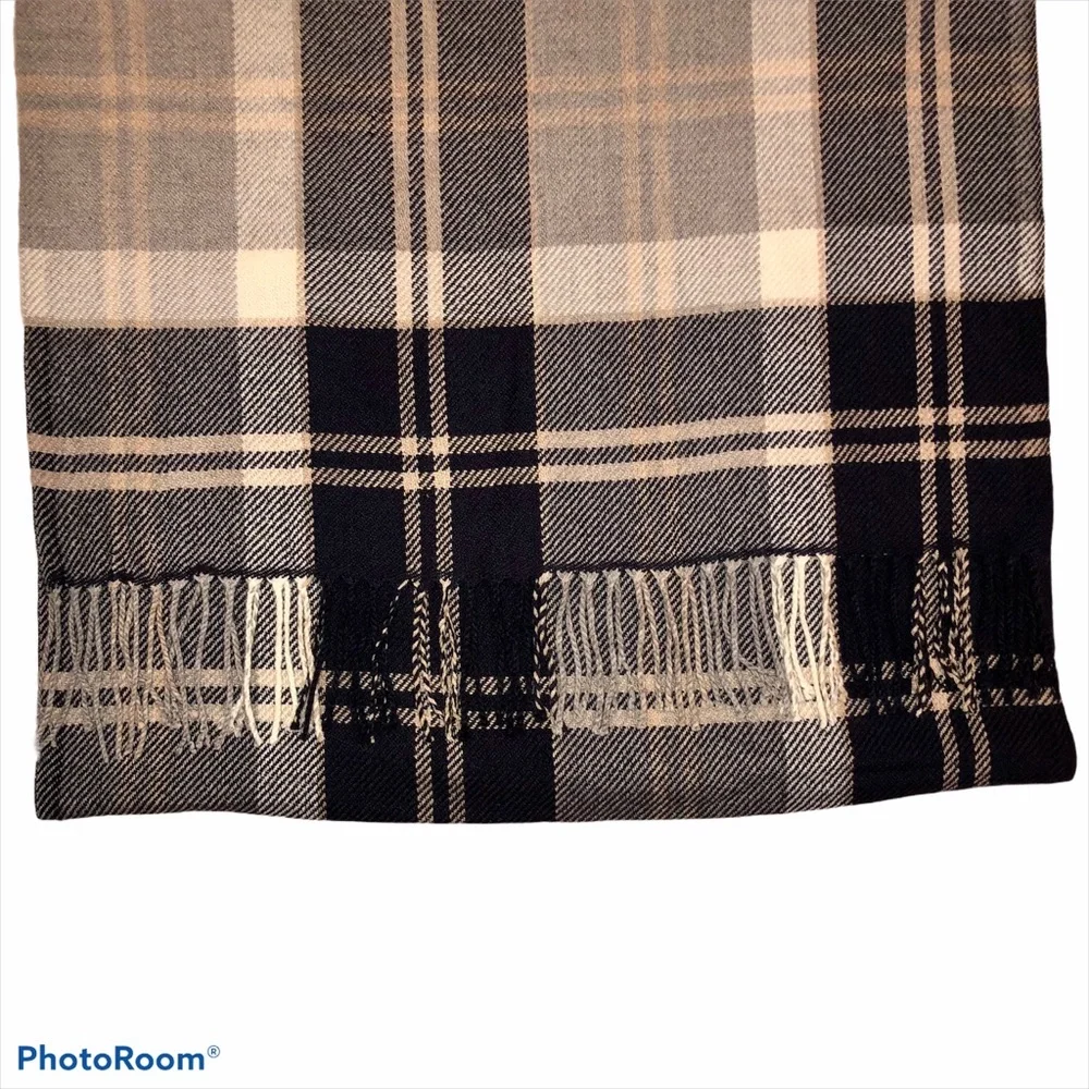 Navy, grey, beige Scarf with Fringe